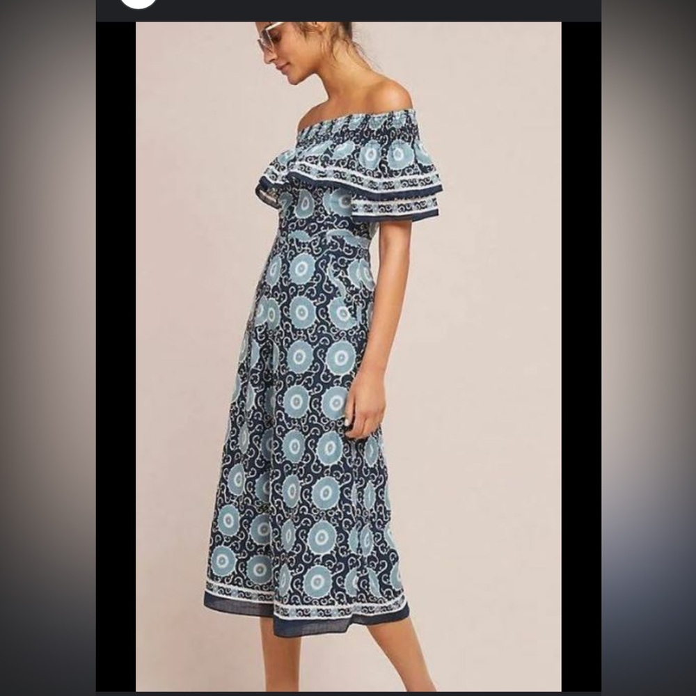 Anthropologie Kopal Blue and White Jumpsuit
